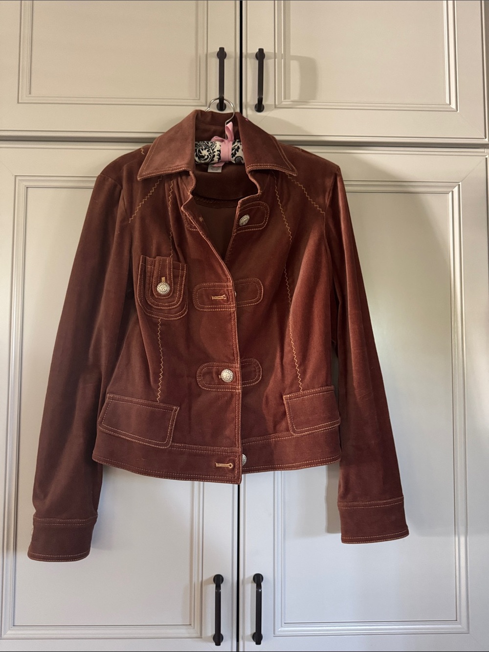 Cache Rust Brown Suede Button-Front Jacket